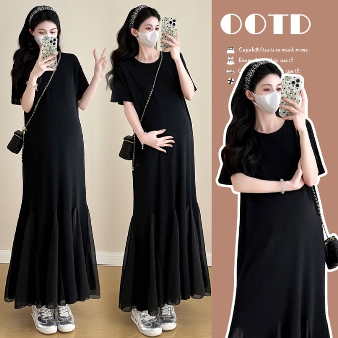 Maternity Summer Knit Splicing Fishtail Dress