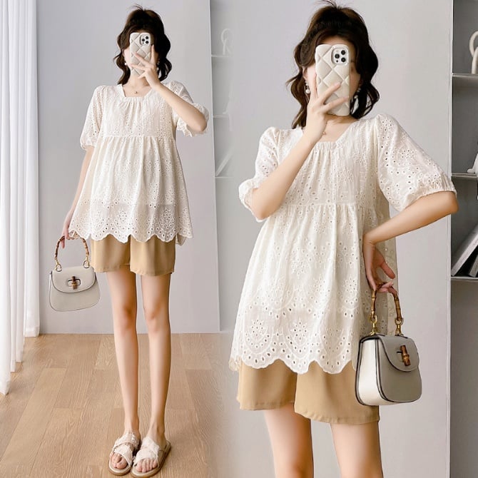 Pregnant Women's Suit Pregnant Women's Korean Hollow Top + Belly Pants Suit