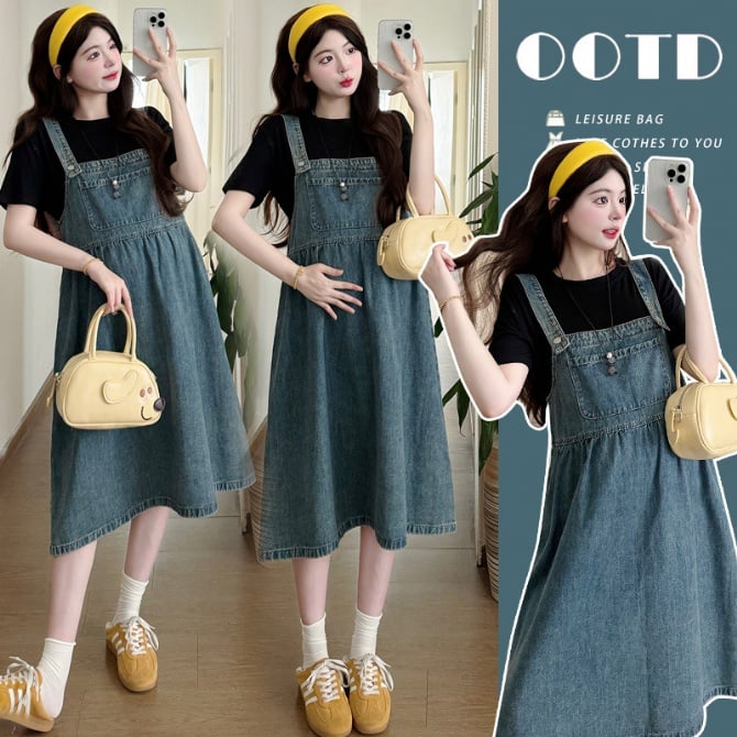 Denim Suspender Dress Two-Piece Suit