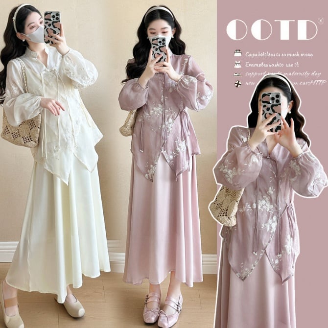 New Chinese Style Maternity Two-Piece Dress