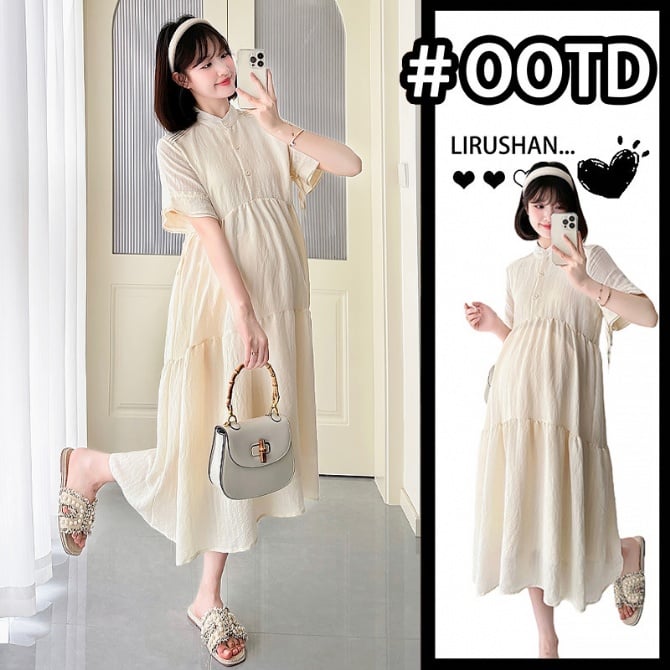 Loose Chiffon Tea Dress with Ruffle Sleeves