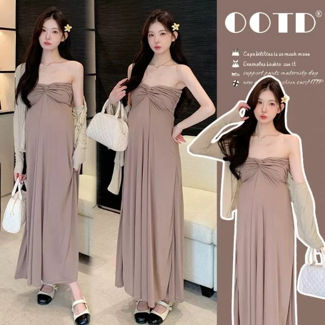 Maternity French-style strapless dress, sexy elegant long gown