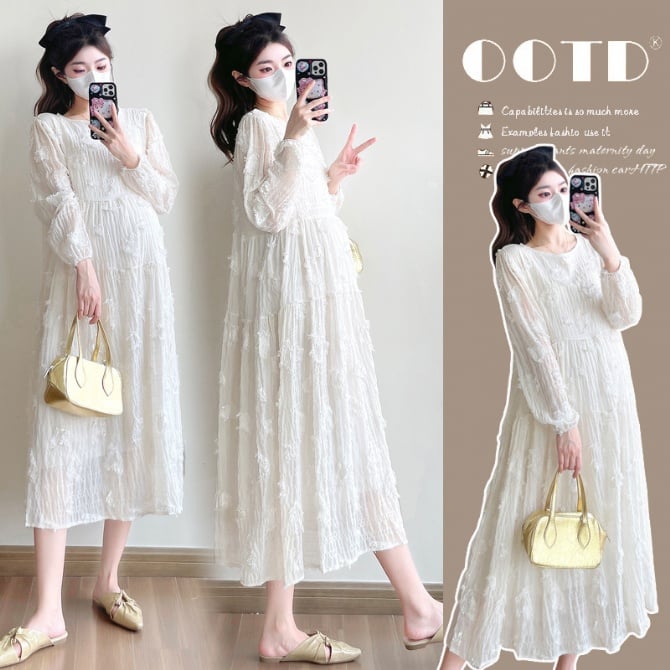 Spring Linen Crochet Embroidery Mid-Length Simple Loose Elegant Dress