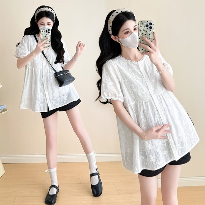 Summer Embroidered Maternity Cardigan Babydoll Top