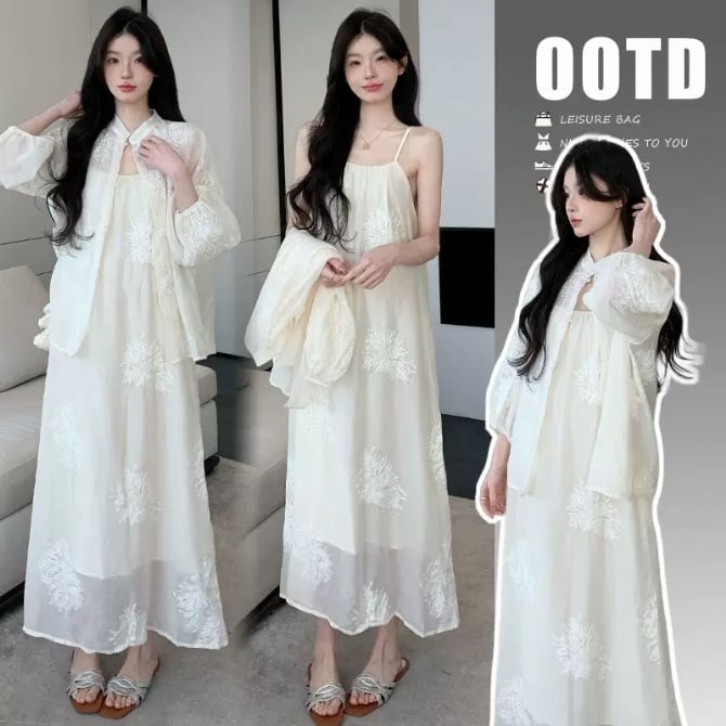 New Chinese Style Maternity Embroidered Dress Set