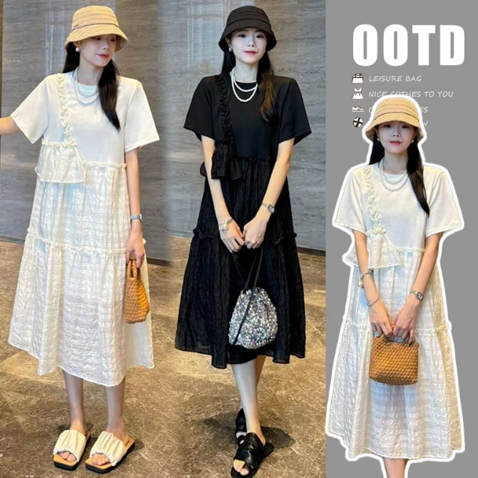 Sweet Maternity T-Shirt Dress with Lace Trim