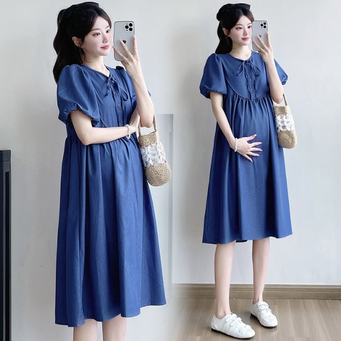 Cotton Denim Maternity Dress