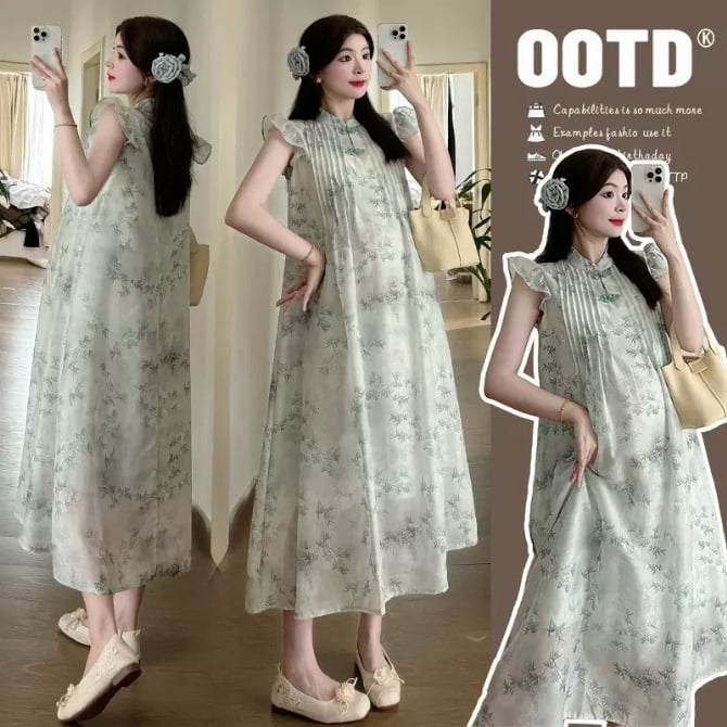 Fresh Floral Maternity Cheongsam Dress