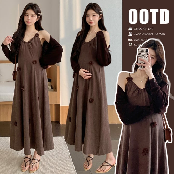 Maternity Slip Dress + Knit Cardigan Set