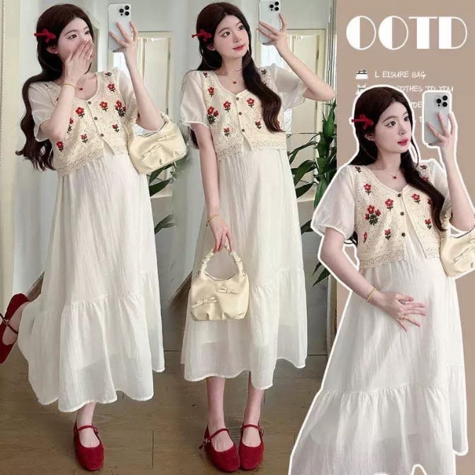 Maternity Fake Two-Piece Vest Dress