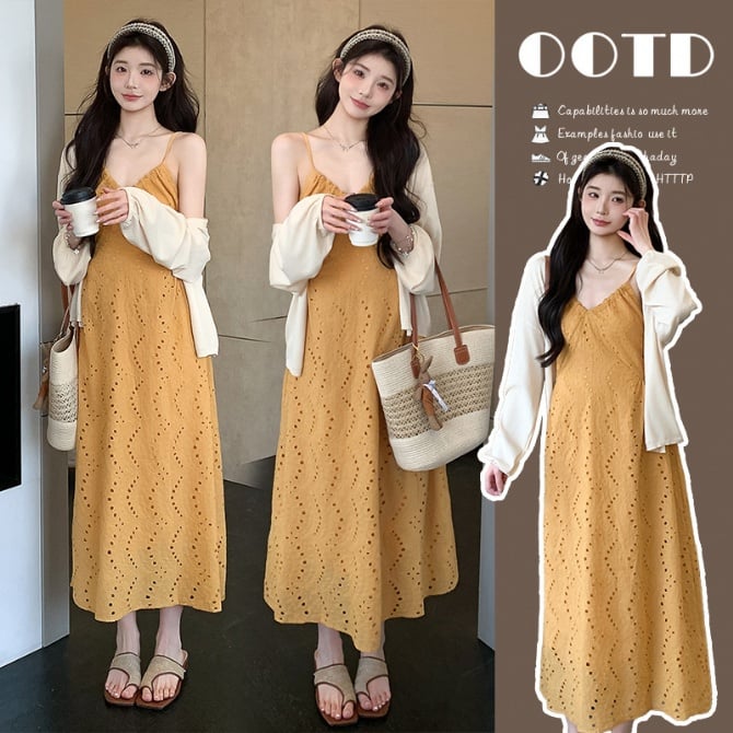 Spring French-Style V-Neck Vacation Camisole Dress + Knit Cardigan Set