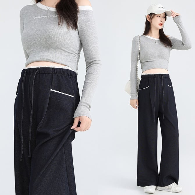 Maternity Imitation Denim Wide-Leg Pants
