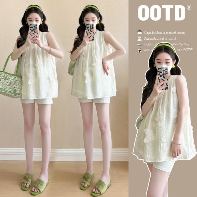 Maternity 3D Butterfly Halterneck Chiffon Top Set