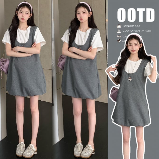 Fake Two-Piece Loose Elegant Petite Fashionable Age-Reducing Maternity Dress