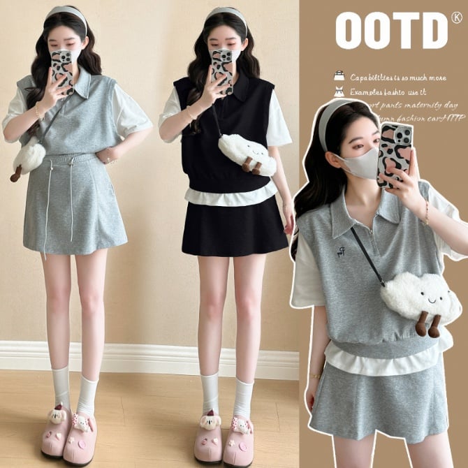 Maternity Summer Suit – Knitted T-Shirt & Short Skirt Set