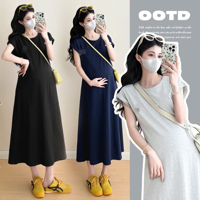 Pony Embroidered Cotton Maternity Dress