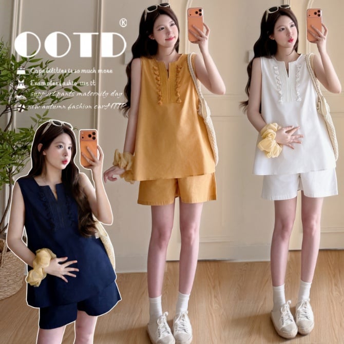 Fringe Cotton Linen Maternity Set