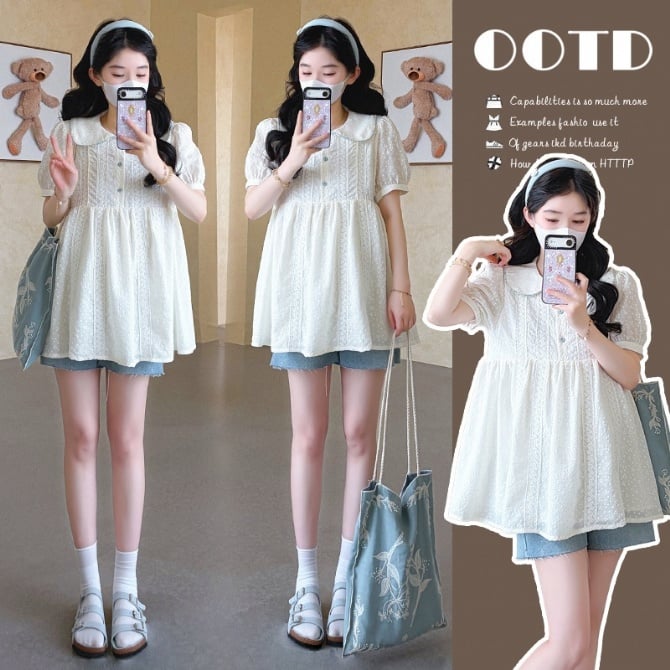 Sweet Doll Collar Apricot Short Sleeve Top