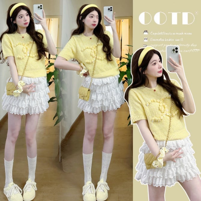 Maternity Summer New Two-Piece Set Heavy Knit T-Shirt & Skirt Outfit