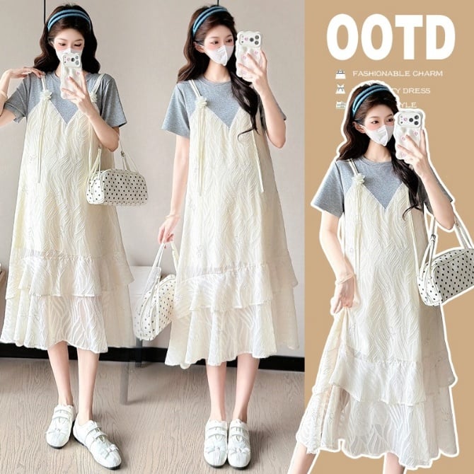 Trendy Loose Slimming Casual Faux Two-Piece Dress