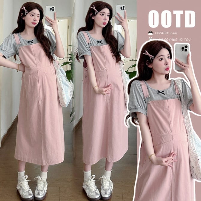 Denim Overall Dress Two-Piece Set