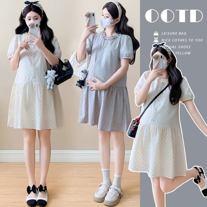 Maternity Polka Dot Midi Dress