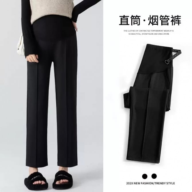 Maternity Straight Leg Office Pants – Slim Fit Cropped Trousers