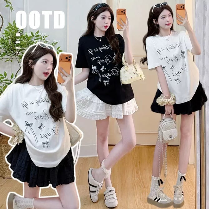 Maternity Summer Set – Letter Print T-Shirt & Skirt Set