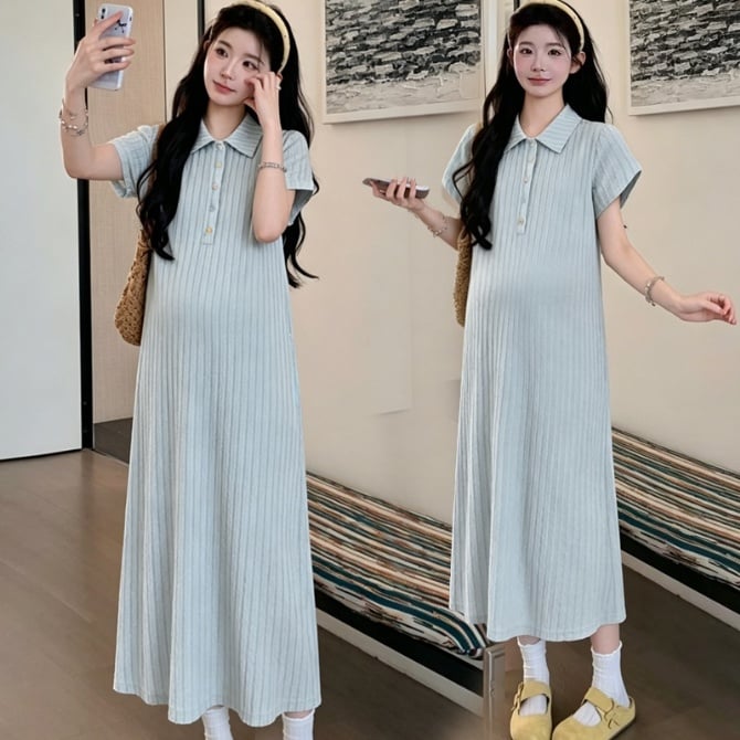 Elegant Lapel Short Sleeve Slimming Age-Reducing Dress