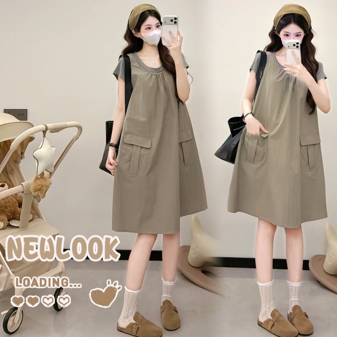Petite Maternity Cargo Dress Two-Piece Set