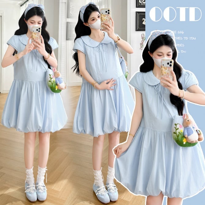 Maternity Bow Puff Dress