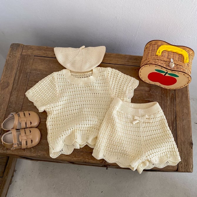 Girls' Summer Knit Short Sleeve Top & Bow Shorts 2-Piece Set