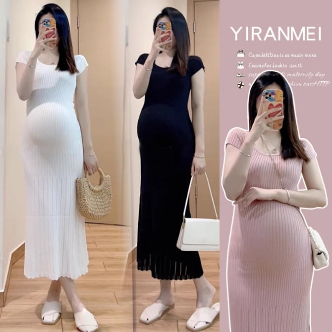 Korean Style Solid Color Maternity Dress