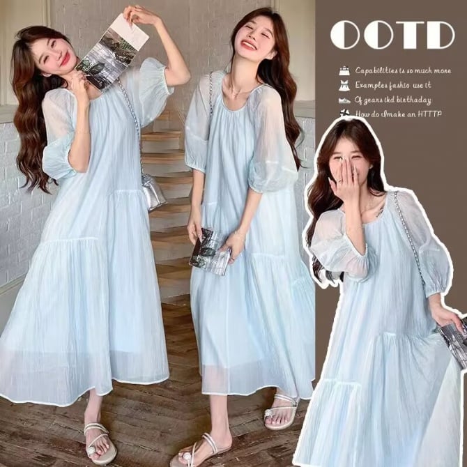 Blue Tencel French Style Maternity Dress
