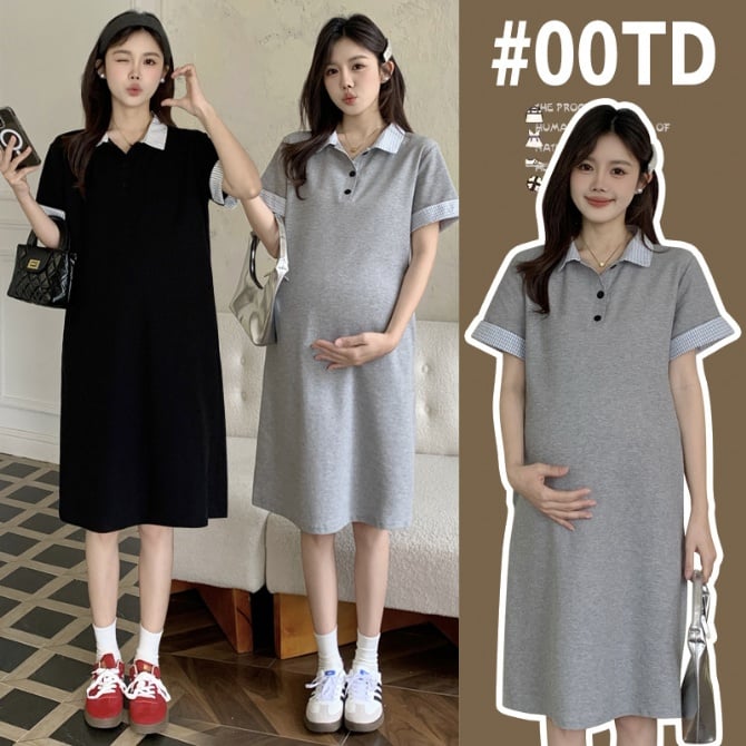 Petite Maternity Patchwork Collar Dress