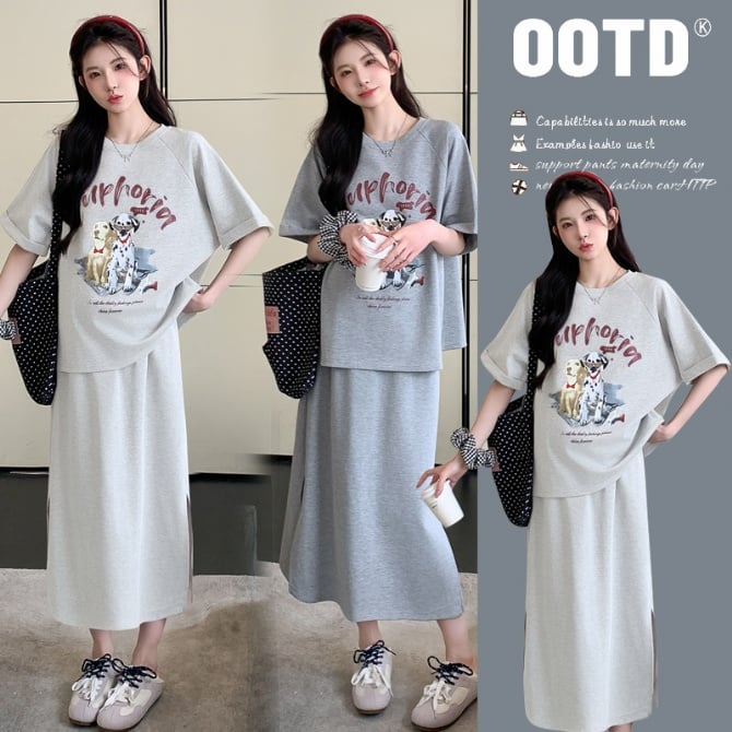 Printed Maternity T-Shirt & Skirt Set