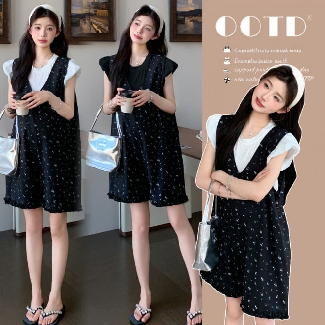 Floral Maternity Overalls Set