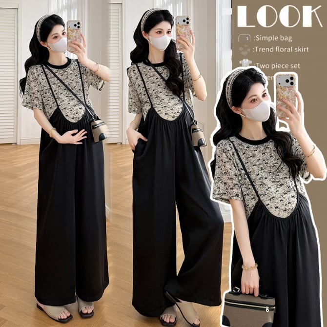 Korean Style Concealed Pregnancy Maternity Overalls Set