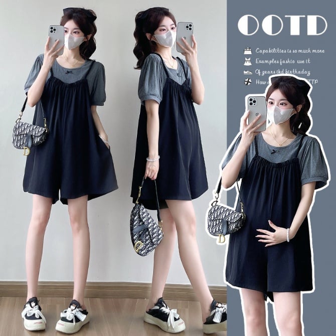 Petite Maternity Overalls & T-Shirt Set