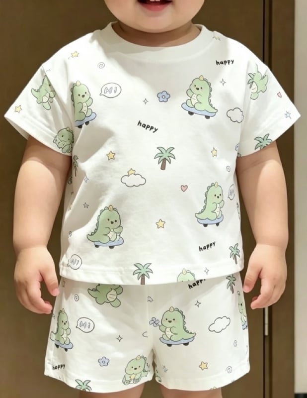 Kids Summer Cartoon cute dinosour T-Shirt & Shorts 2-Piece Set