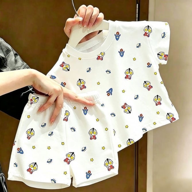 Kids Summer Cartoon T-Shirt & Shorts 2-Piece Set