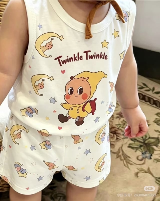 Kids Summer Cartoon Print cute sleeveless T-Shirt & Shorts 2-Piece Set