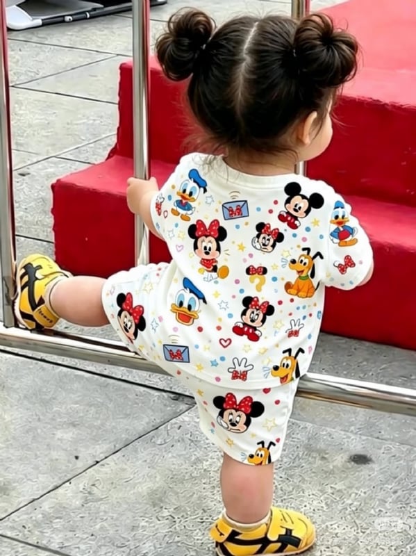 Kids Summer Cartoon cute all over Print T-Shirt & Shorts 2-Piece Set