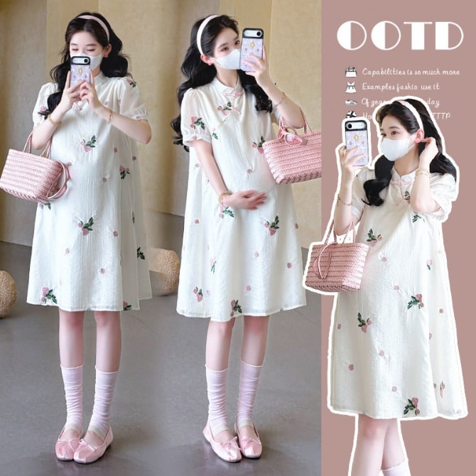 Chinese Embroidered Petite Maternity Dress