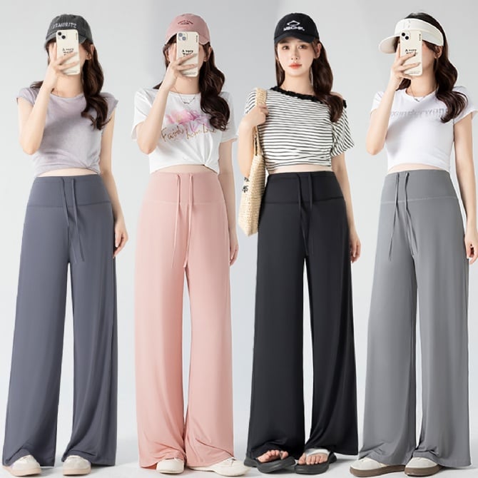 Summer Maternity UPF 50+ Ice Silk Wide-Leg Pants