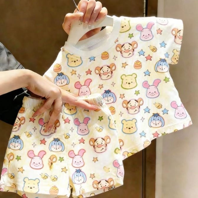 Kids Summer Cartoon Floral Print T-Shirt & Shorts 2-Piece Set