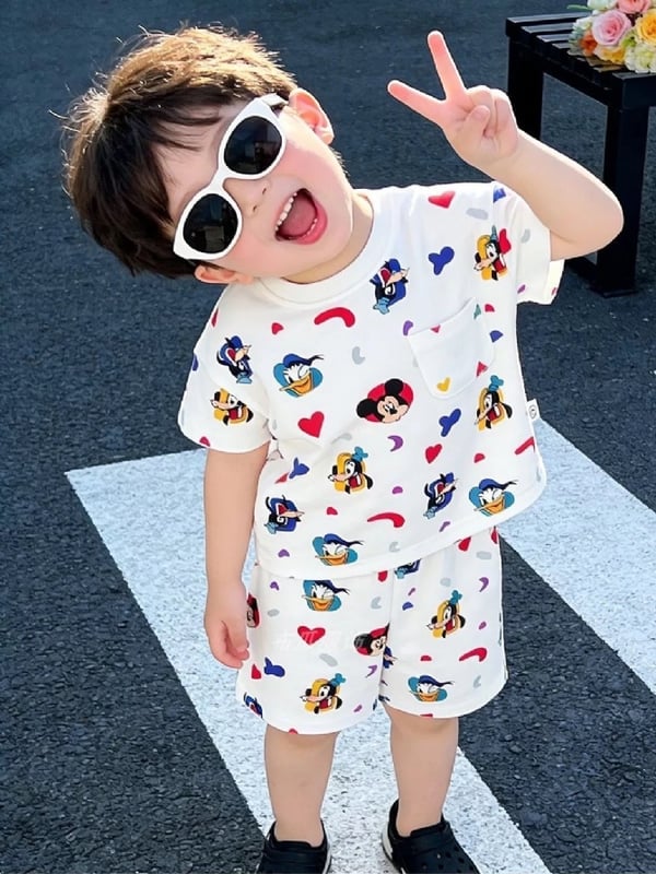 Kids Summer Cartoon Print T-Shirt & Shorts 2-Piece Set