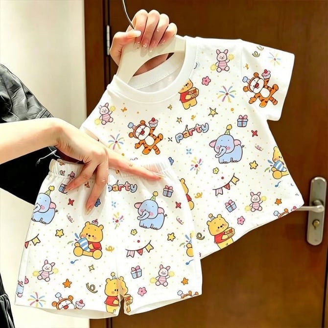 Kids Summer Cartoon Print T-Shirt & Shorts 2-Piece Set