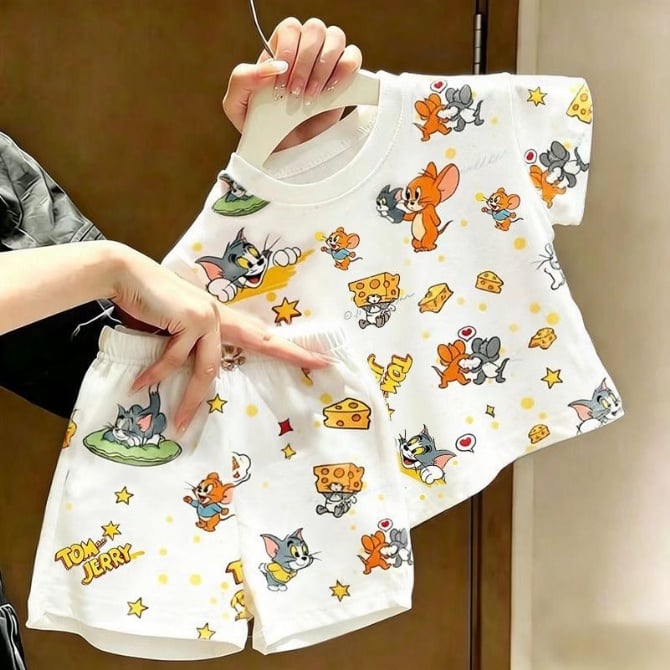 Kids Summer Cartoon tom and jerry T-Shirt & Shorts 2-Piece Set
