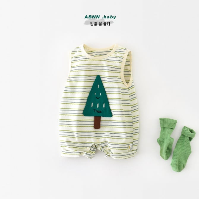 Baby Summer Green Striped Sleeveless Romper.
